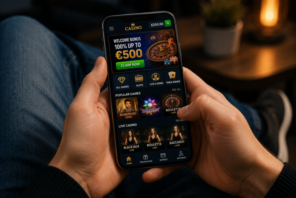 image of someone playing at a credit card casinos on a mobile